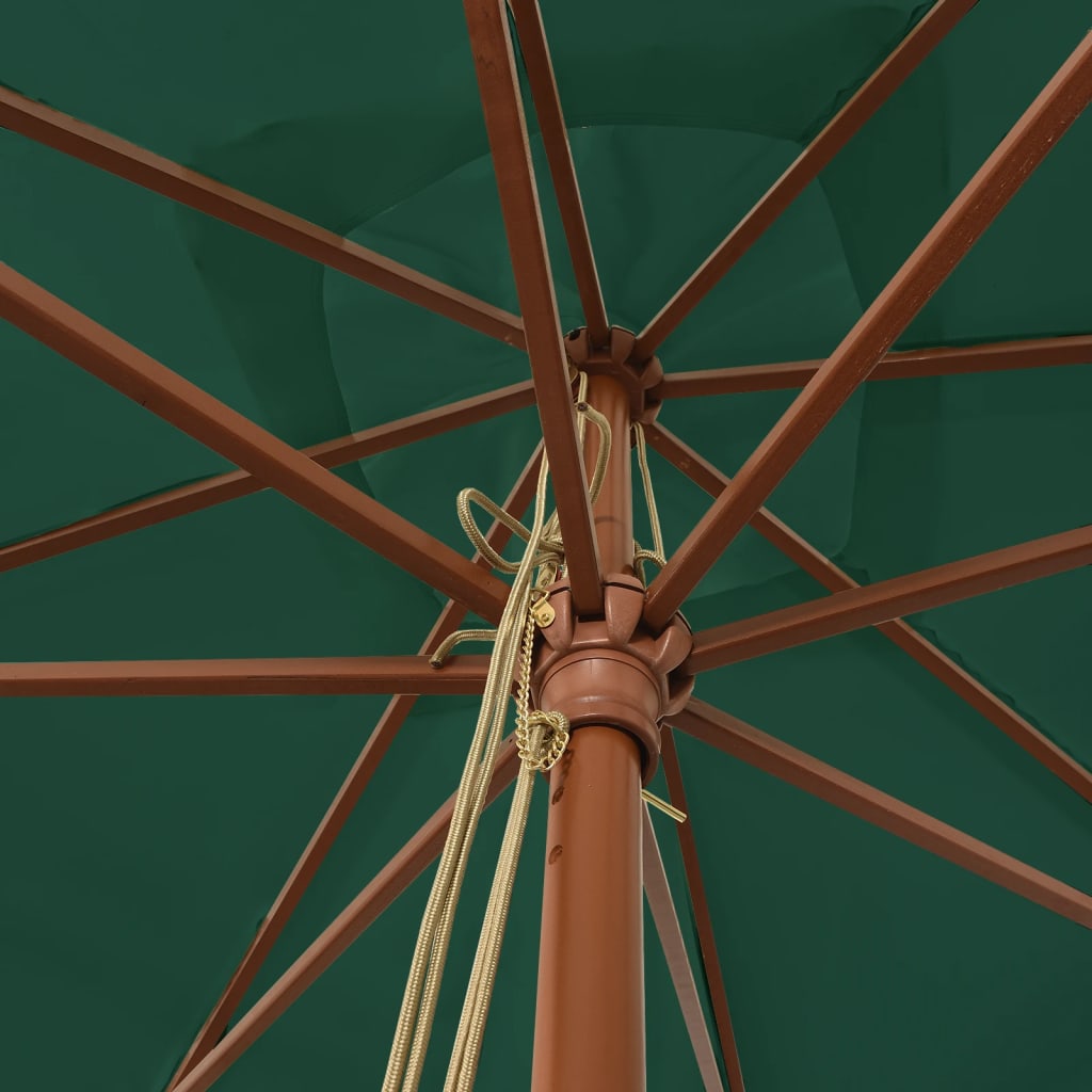 Berkfield Garden Parasol with Wooden Pole Green 300x300x273 cm