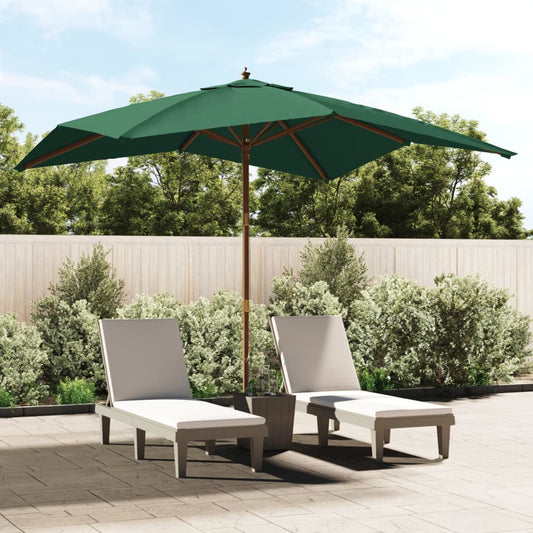 Berkfield Garden Parasol with Wooden Pole Green 300x300x273 cm