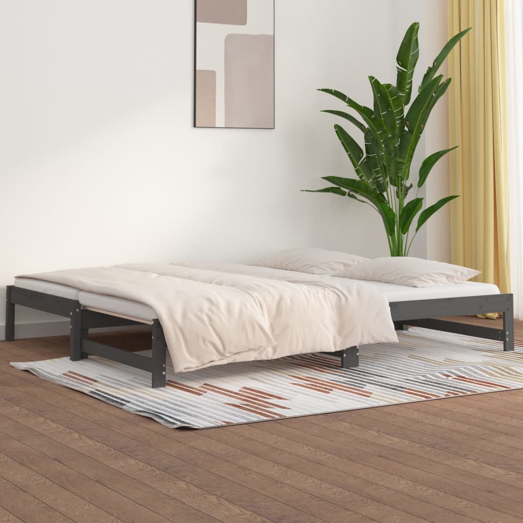 Berkfield Pull-out Day Bed Grey 2x(90x190) cm Solid Wood Pine