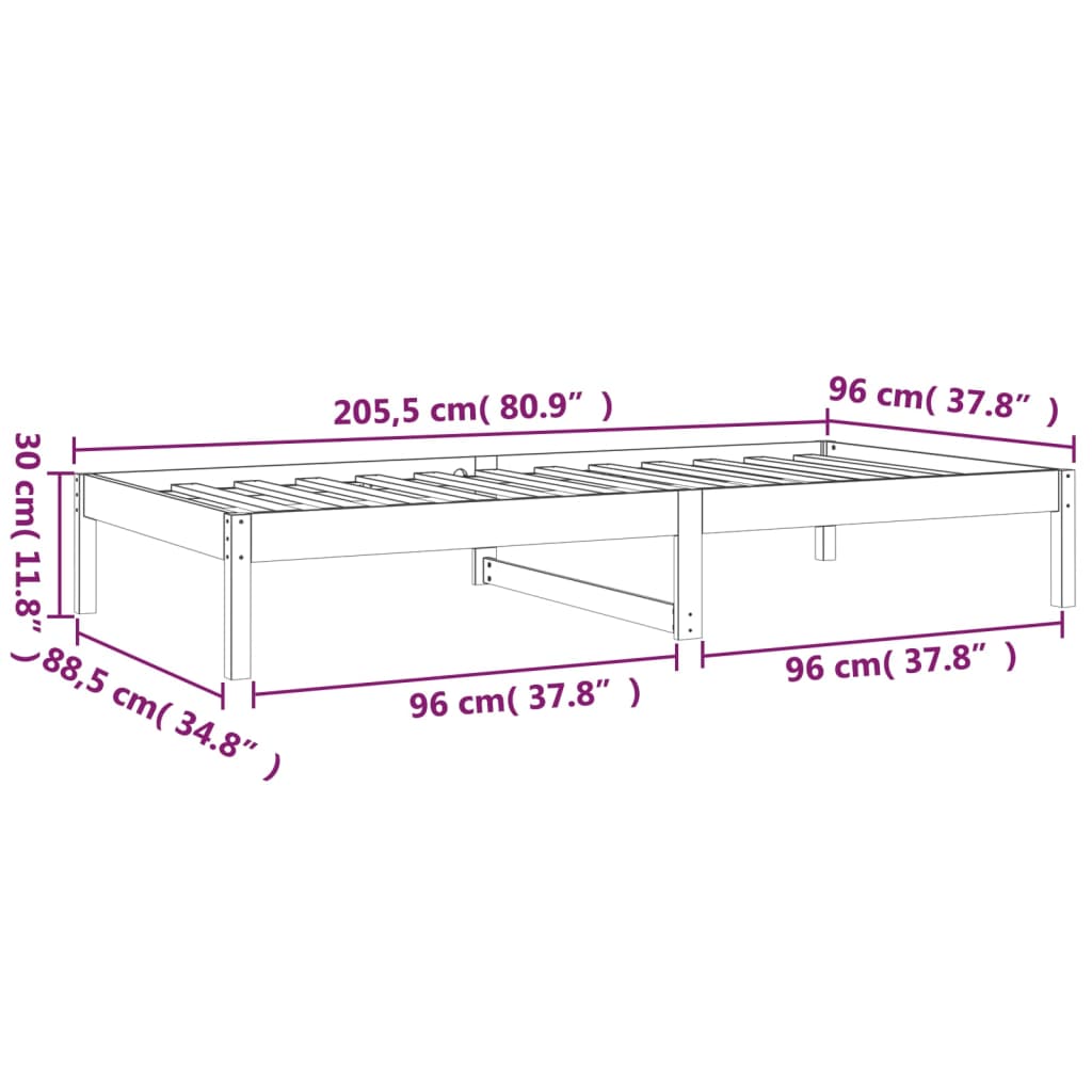 Berkfield Day Bed Black 90x200 cm Solid Wood Pine