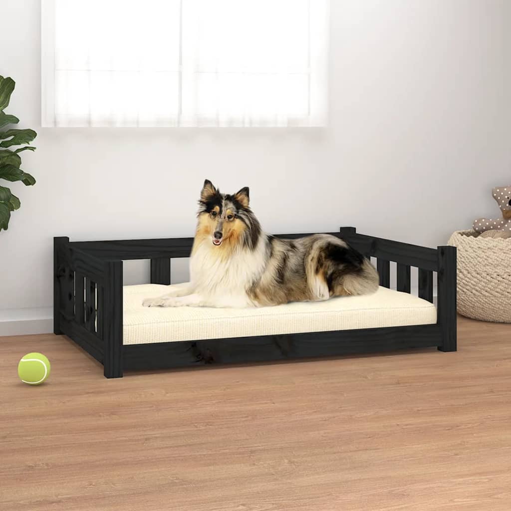 Berkfield Dog Bed Black 95.5x65.5x28 cm Solid Wood Pine