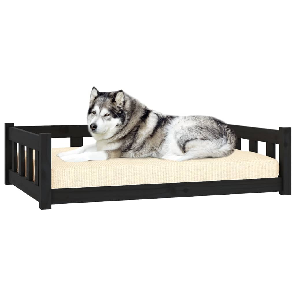 Berkfield Dog Bed Black 105.5x75.5x28 cm Solid Wood Pine