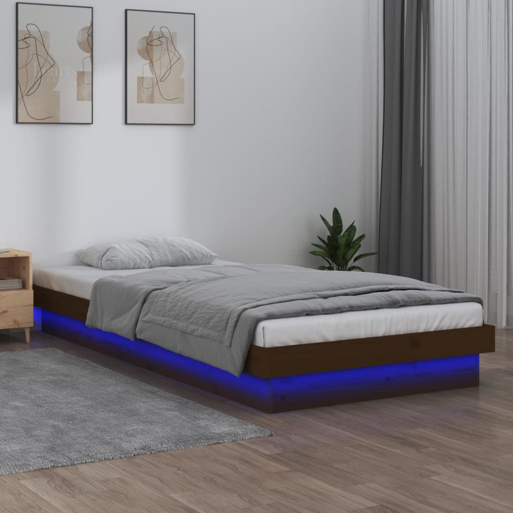 Berkfield LED Bed Frame Honey Brown 90x200 cm Solid Wood