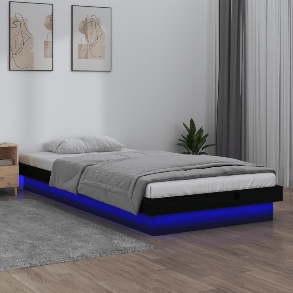 Berkfield LED Bed Frame Black 100x200 cm Solid Wood