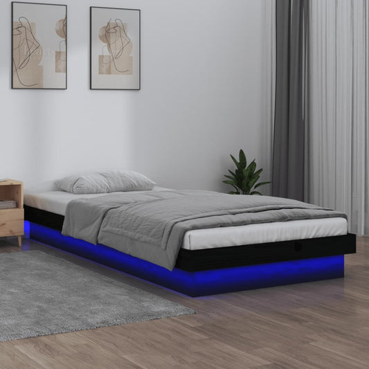Berkfield LED Bed Frame Black 100x200 cm Solid Wood