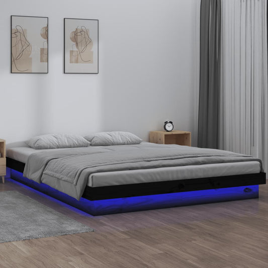 Berkfield LED Bed Frame Black 150x200 cm King Size Solid Wood