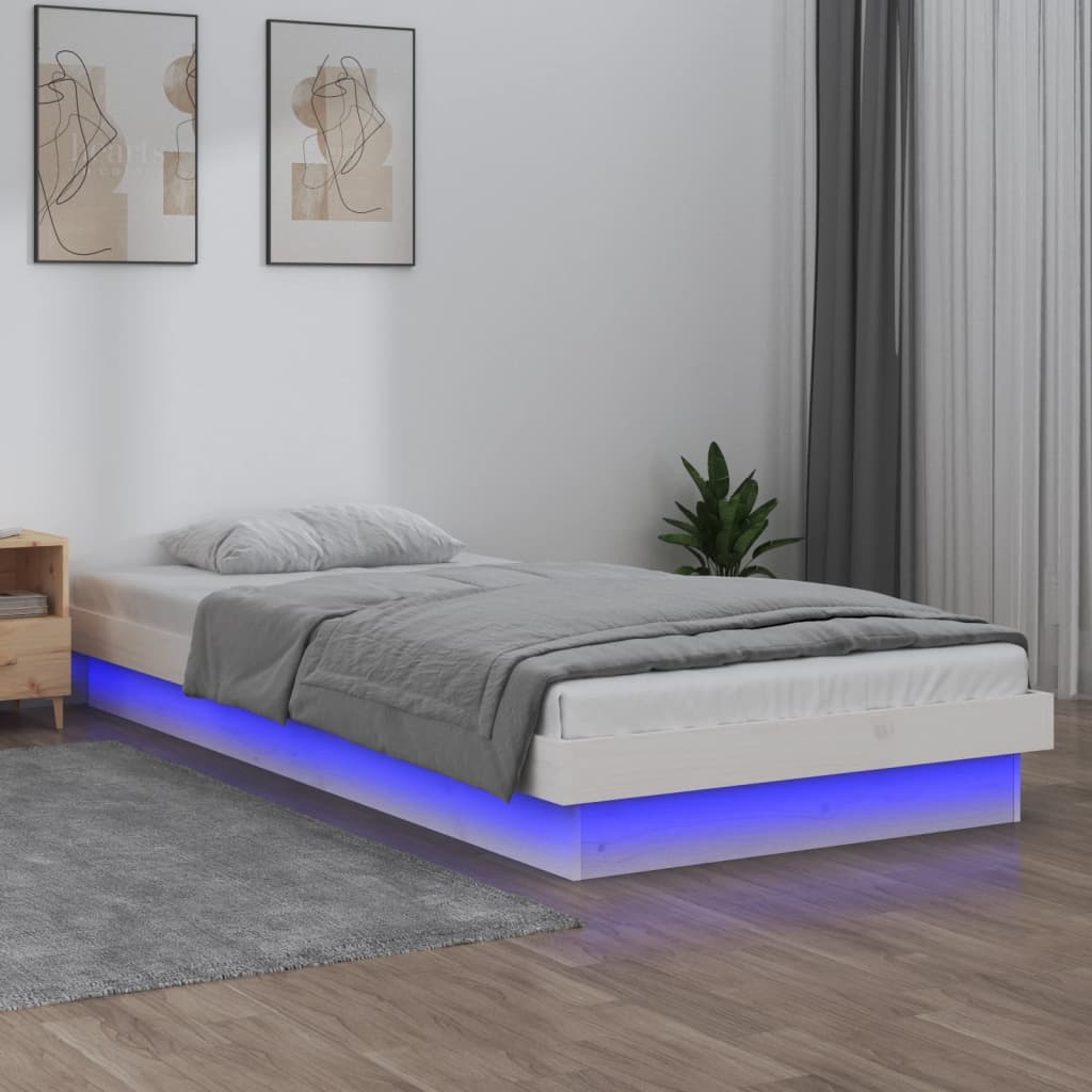 Berkfield LED Bed Frame White 75x190 cm Small Single Solid Wood