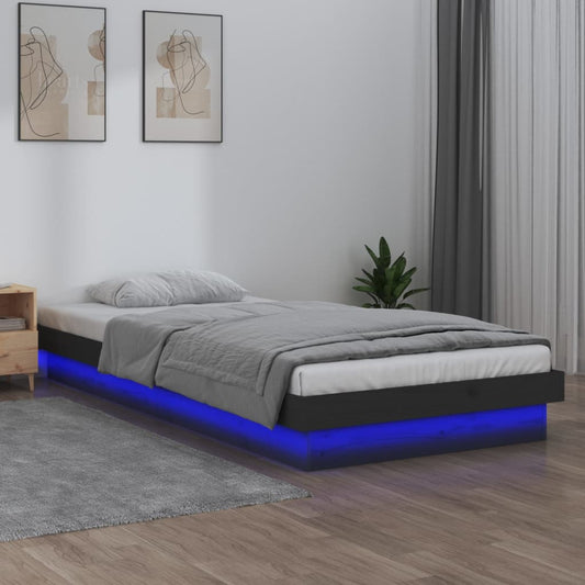 Berkfield LED Bed Frame Grey 90x190 cm Single Solid Wood