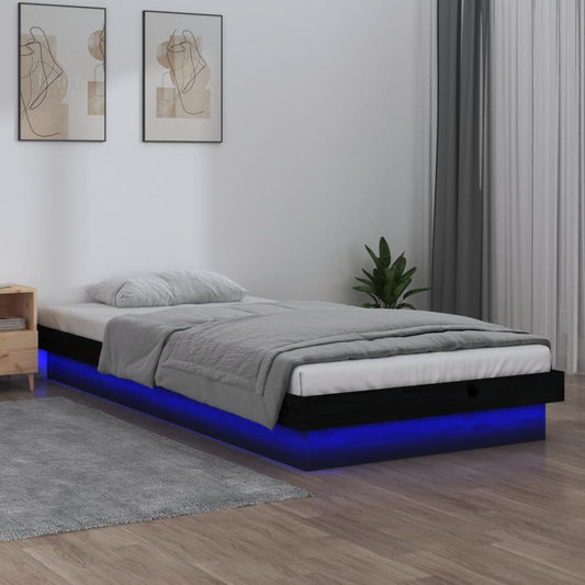 Berkfield LED Bed Frame Black 90x190 cm Single Solid Wood