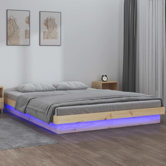 Berkfield LED Bed Frame 135x190 cm Double Solid Wood