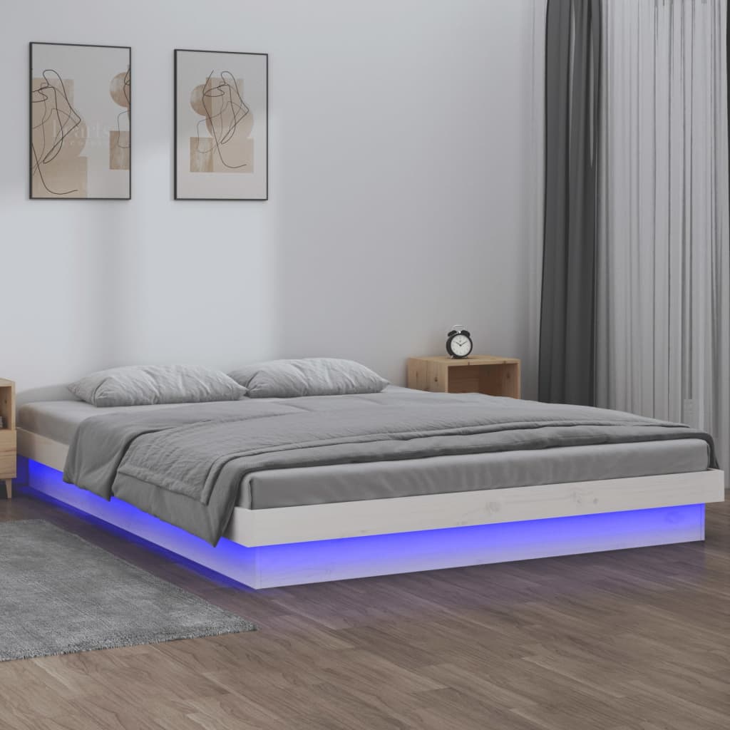 Berkfield LED Bed Frame White 140x190 cm Solid Wood