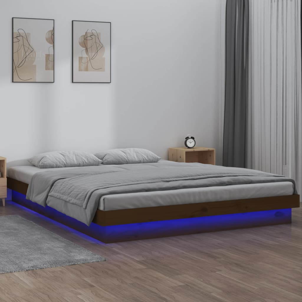 Berkfield LED Bed Frame Honey Brown 140x190 cm Solid Wood