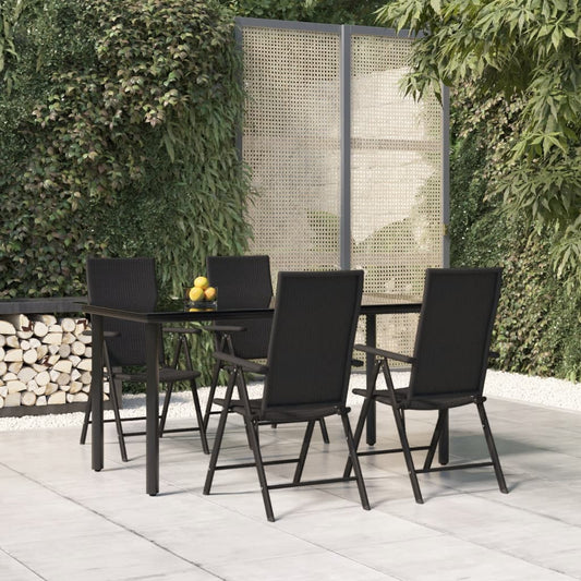Berkfield 5 Piece Garden Dining Set Black Poly Rattan