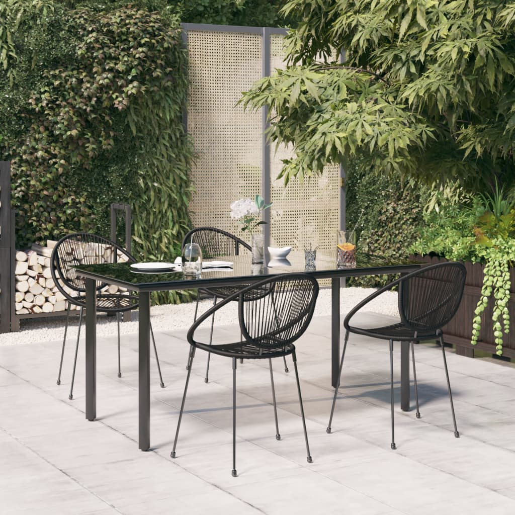 Berkfield 5 Piece Garden Dining Set Black PVC Rattan