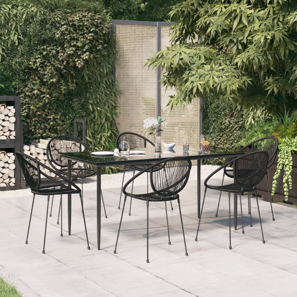 Berkfield 7 Piece Garden Dining Set Black PVC Rattan