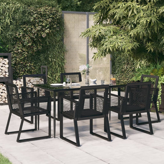 Berkfield 7 Piece Garden Dining Set Black PVC Rattan
