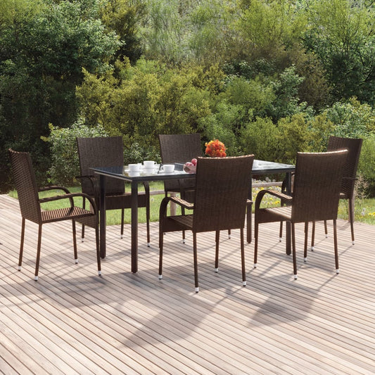 Berkfield 7 Piece Garden Dining Set Brown Poly Rattan