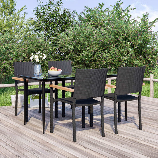 Berkfield 5 Piece Garden Dining Set Black Poly Rattan