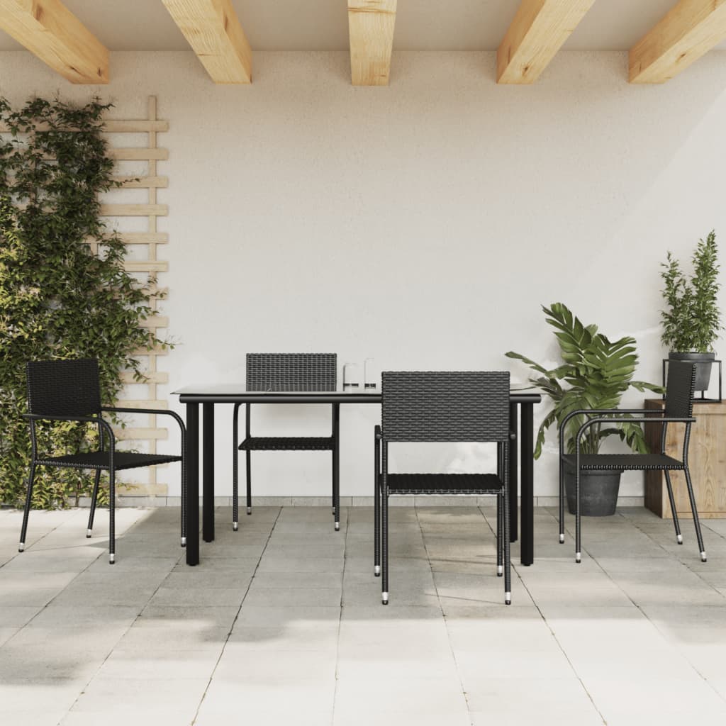 Berkfield 5 Piece Garden Dining Set Black Poly Rattan
