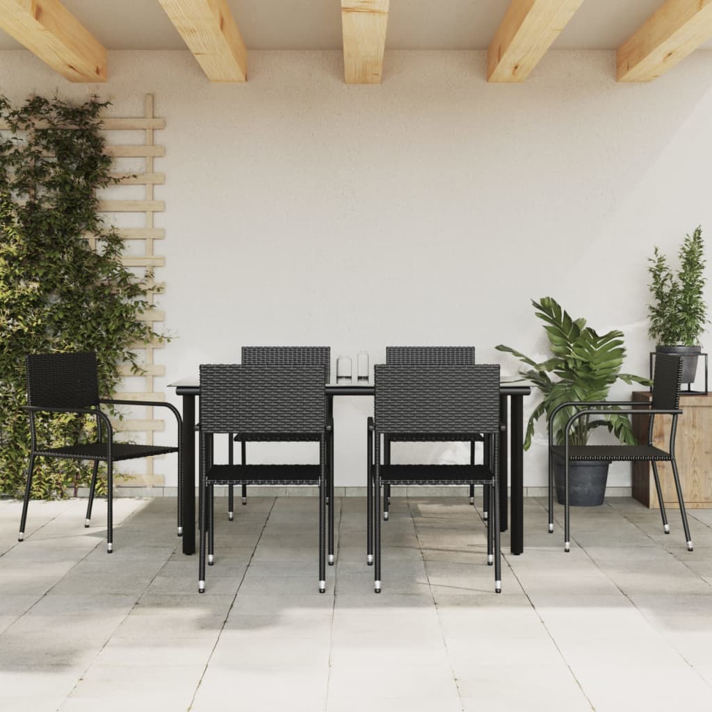 Berkfield 7 Piece Garden Dining Set Black Poly Rattan