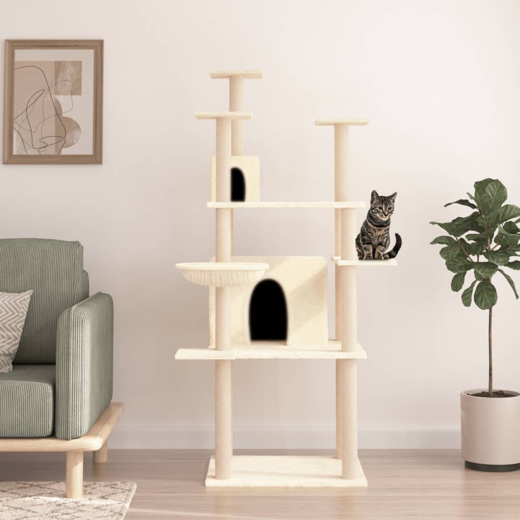 Berkfield Cat Tree with Sisal Scratching Posts Cream 166 cm