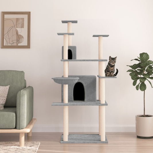 Berkfield Cat Tree with Sisal Scratching Posts Light Grey 166 cm