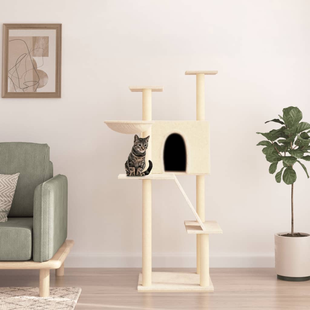 Berkfield Cat Tree with Sisal Scratching Posts Cream 143 cm