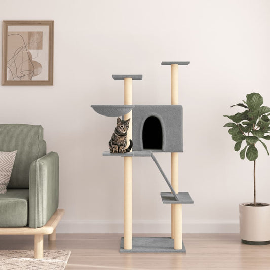 Berkfield Cat Tree with Sisal Scratching Posts Light Grey 143 cm