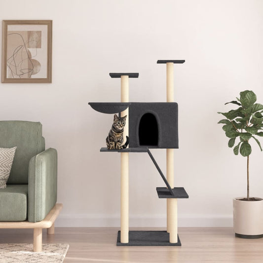 Berkfield Cat Tree with Sisal Scratching Posts Dark Grey 143 cm