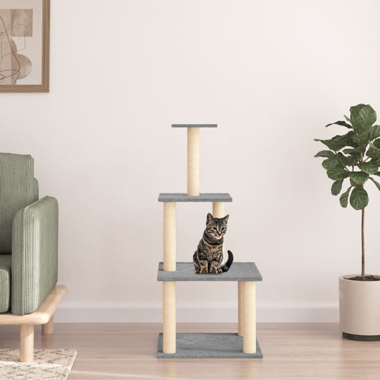 Berkfield Cat Tree with Sisal Scratching Posts Light Grey 111 cm