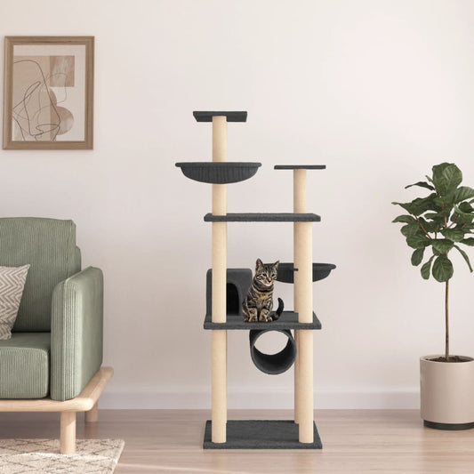 Berkfield Cat Tree with Sisal Scratching Posts Dark Grey 141 cm