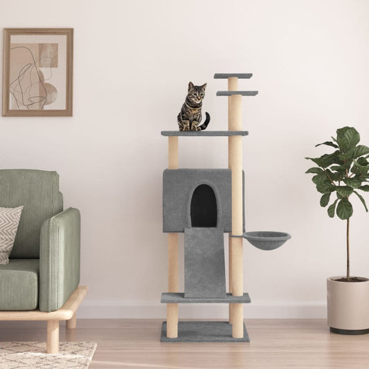 Berkfield Cat Tree with Sisal Scratching Posts Light Grey 153 cm