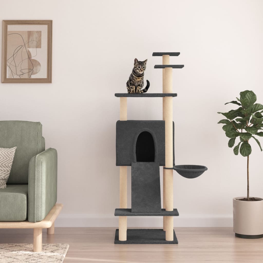 Berkfield Cat Tree with Sisal Scratching Posts Dark Grey 153 cm