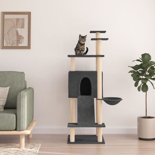 Berkfield Cat Tree with Sisal Scratching Posts Dark Grey 153 cm