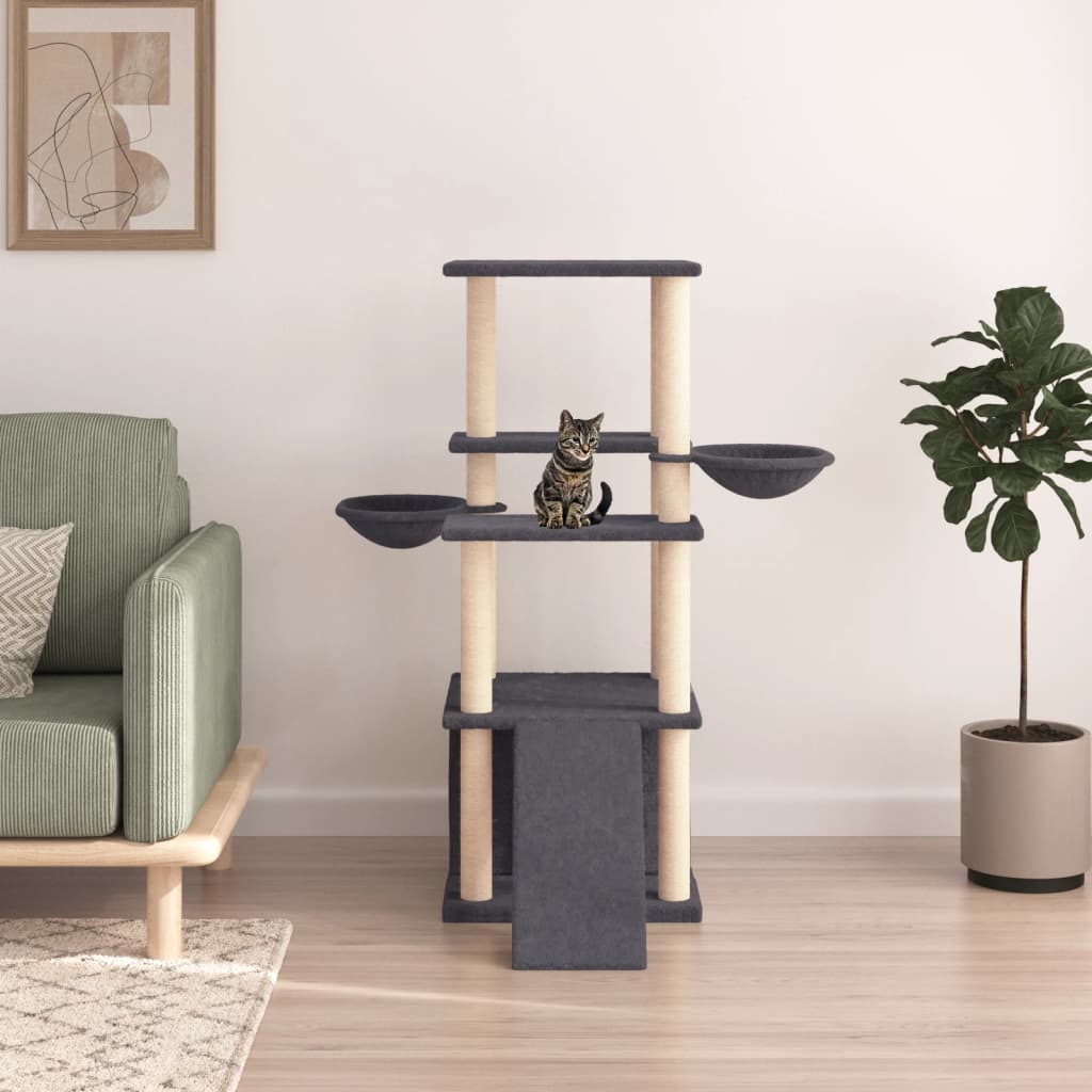 Berkfield Cat Tree with Sisal Scratching Posts Dark Grey 133 cm