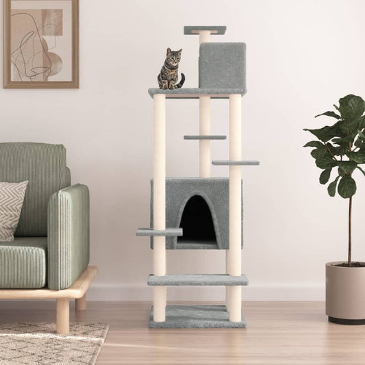 Berkfield Cat Tree with Sisal Scratching Posts Light Grey 154 cm
