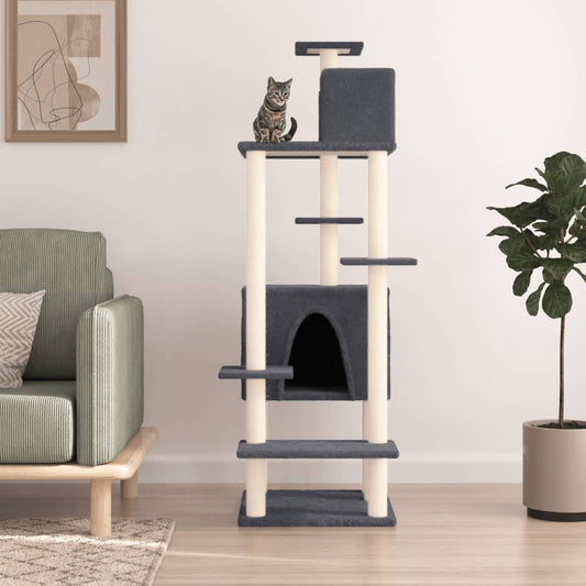 Berkfield Cat Tree with Sisal Scratching Posts Dark Grey 154 cm