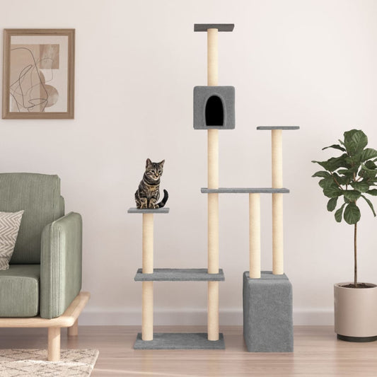 Berkfield Cat Tree with Sisal Scratching Posts Light Grey 180 cm