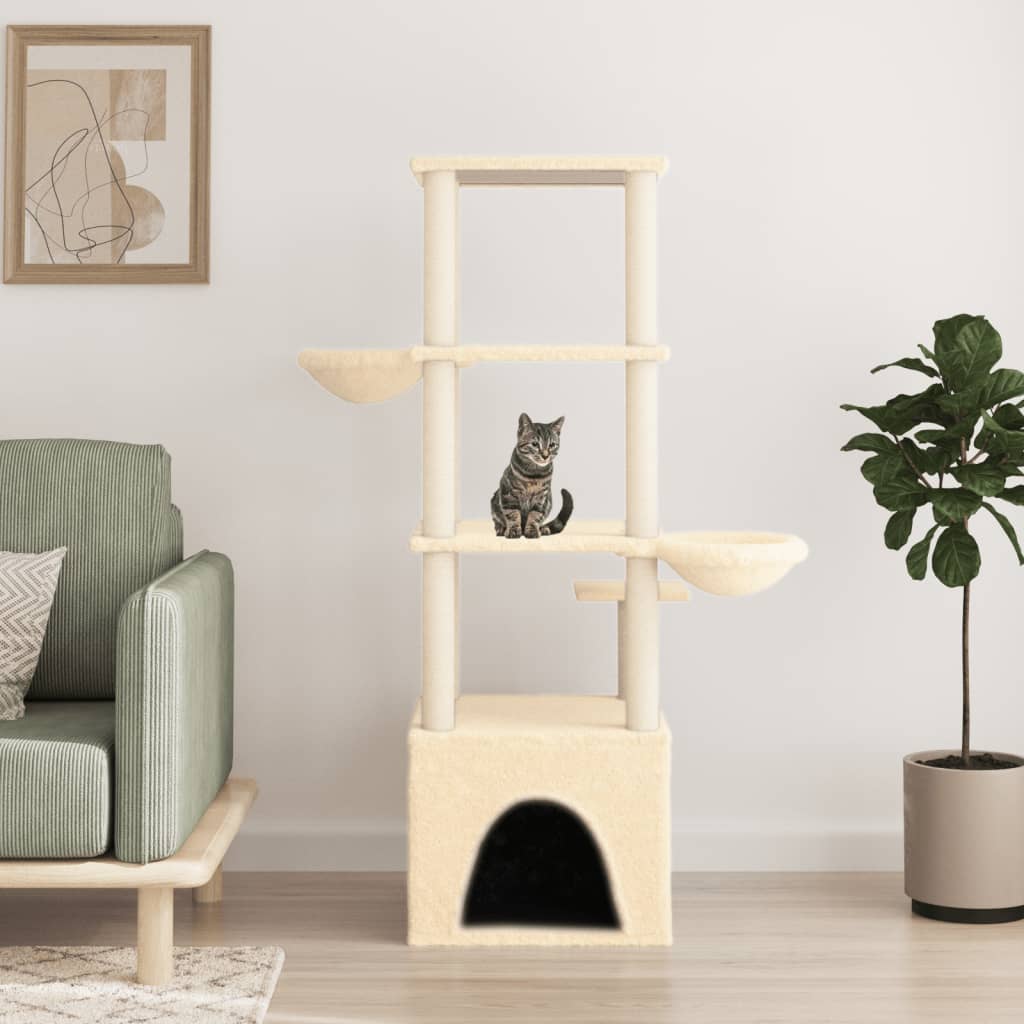 Berkfield Cat Tree with Sisal Scratching Posts Cream 147 cm