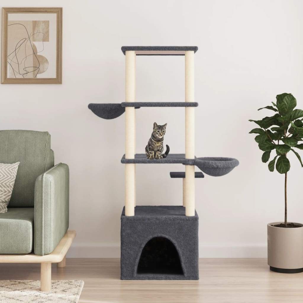 Berkfield Cat Tree with Sisal Scratching Posts Dark Grey 147 cm