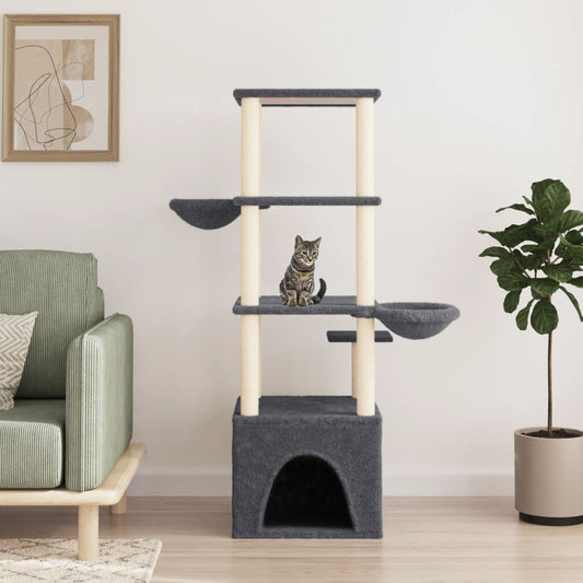 Berkfield Cat Tree with Sisal Scratching Posts Dark Grey 147 cm