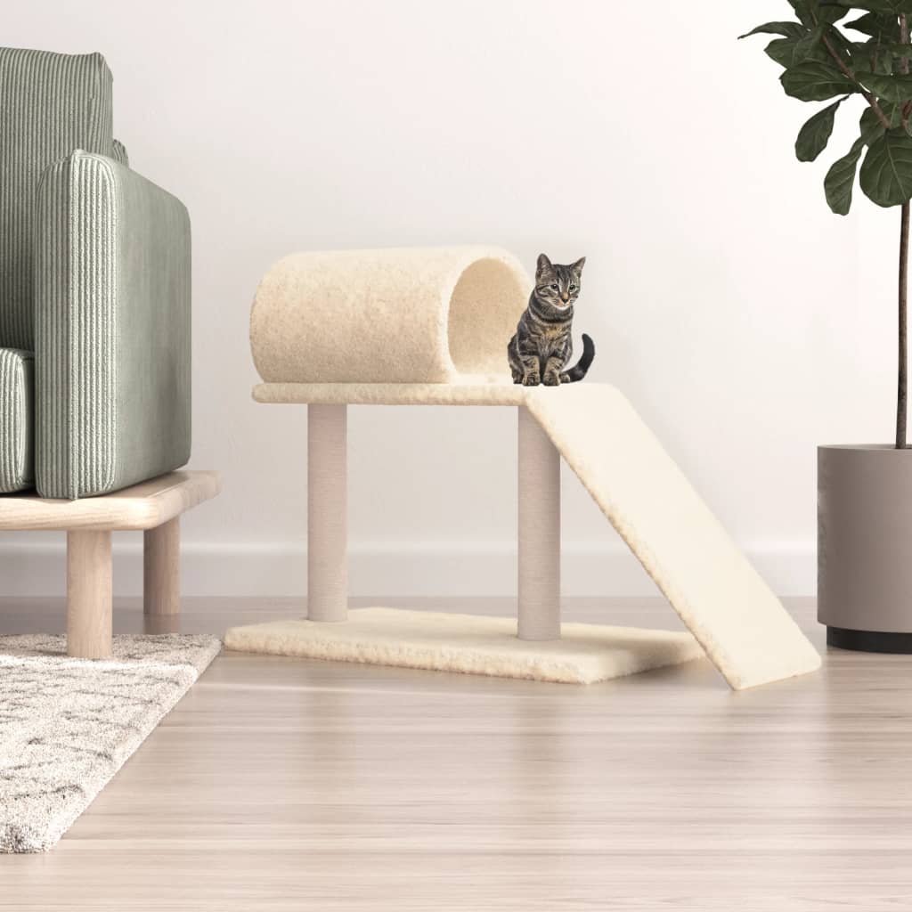 Berkfield Cat Scratching Posts with Tunnel and Ladder Cream 55.5 cm