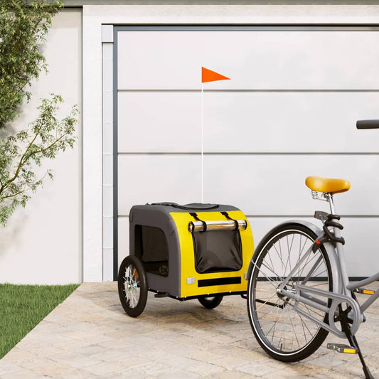 Berkfield Dog Bike Trailer Yellow and Grey Oxford Fabric and Iron