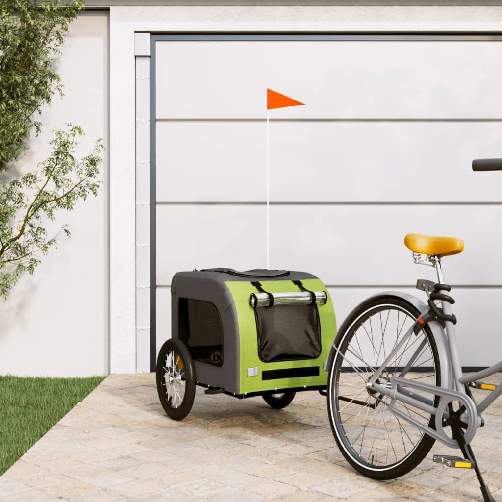 Berkfield Dog Bike Trailer Green and Grey Oxford Fabric and Iron