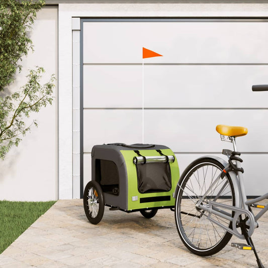 Berkfield Dog Bike Trailer Green and Grey Oxford Fabric and Iron