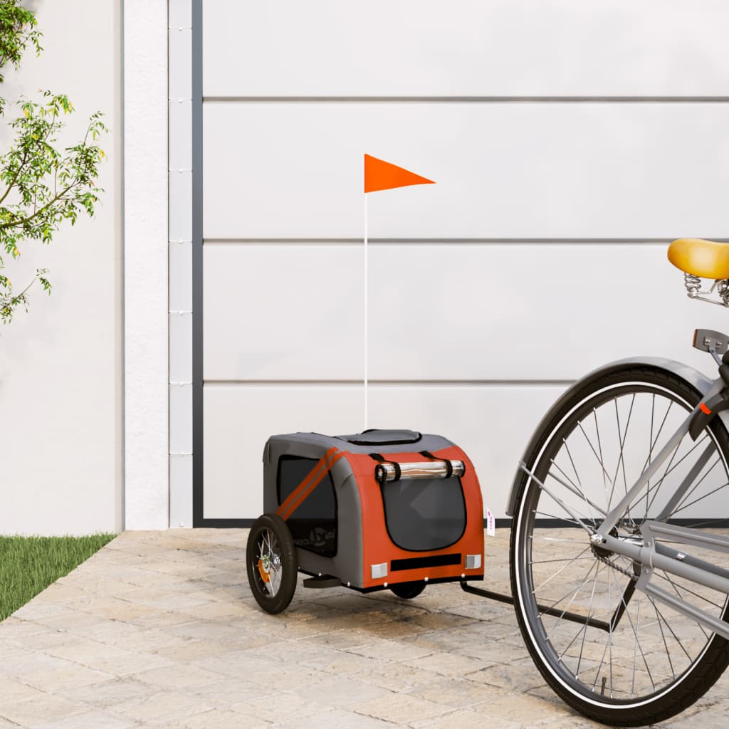 Berkfield Dog Bike Trailer Orange and Grey Oxford Fabric and Iron