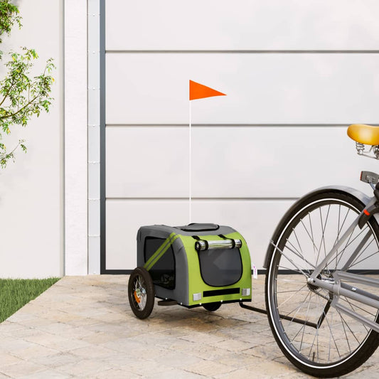 Berkfield Dog Bike Trailer Green and Grey Oxford Fabric and Iron