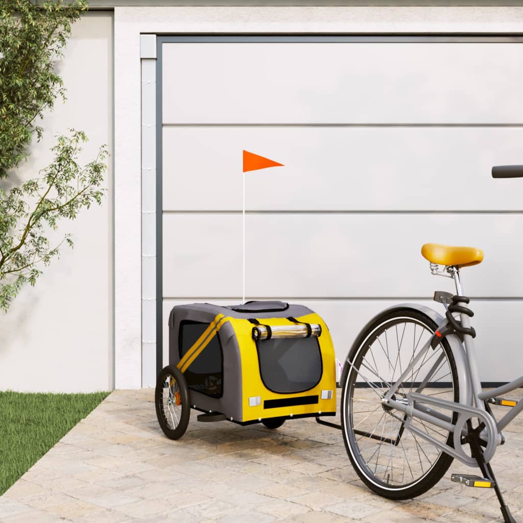 Berkfield Dog Bike Trailer Yellow and Grey Oxford Fabric and Iron