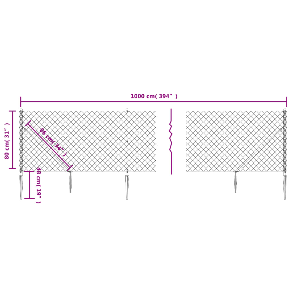 Berkfield Chain Link Fence with Spike Anchors Green 0.8x10 m
