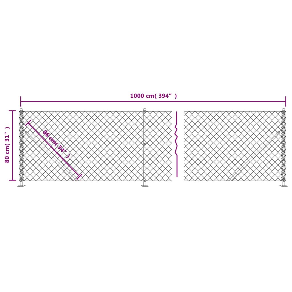 Berkfield Chain Link Fence with Flange Green 0.8x10 m